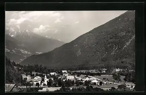 AK Flattach im Mölltal, Panorama mit Gebirgszug