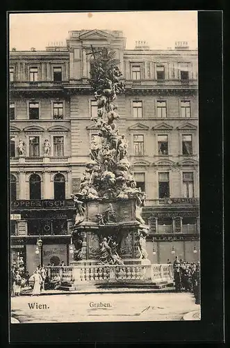 AK Wien, Graben mit Geschäften und Denkmal