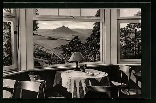 AK Arnstadt /Thür., Innenansicht Gasthaus mit Blick ins Jonastal