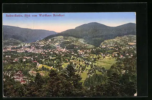 AK Baden-Baden, Blick vom Waldhaus Batschari auf den Ort