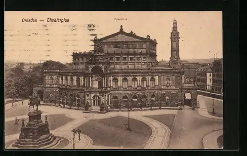 AK Dresden, Theaterplatz mit Opernhaus und Theaterplatz