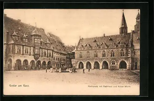 AK Goslar am Harz, Marktplatz mit Rathaus und Kaiser-Worth