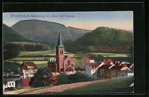 AK Dittersbach, Ev. Kirche mit Neuhaus