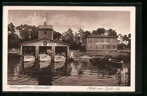 AK Berlin-Tegel, Blick vom Tegeler See auf die Rettungsstation Saatwinkel