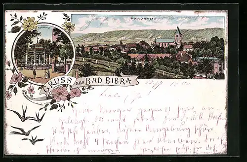 Lithographie Bad Bibra, Panorama, Brunnenhalle