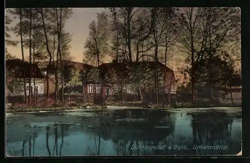 AK Dühringshof a. Ostb., Uferpartie mit Untermühle