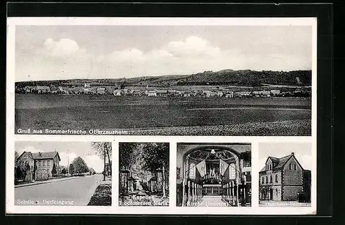 AK Oberzeuzheim, Gasthaus Fritz, Schule, Panorama des Ortes