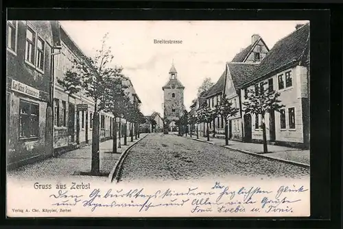 AK Zerbst, Breitestrasse mit Kirche