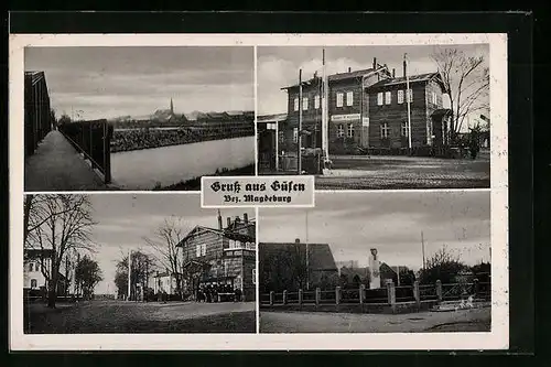 AK Güsen, Bahnhof, Brücke, Ortspartie