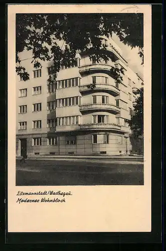 AK Litzmannstadt /Warthegau, Moderner Wohnblock, Bauhaus
