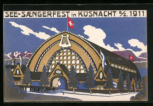 AK Küsnacht, See-Sängerfest 1911, Festhalle