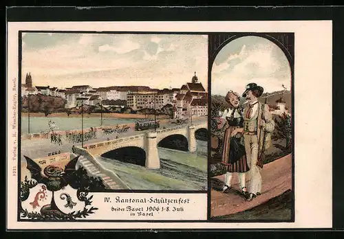 AK Basel, IV. Kantonal-Schützenfest 1906, Rheinpartie gegen Altstadt