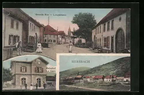 AK Hersbach, Bahnhof, Langstrasse, Ortsansicht