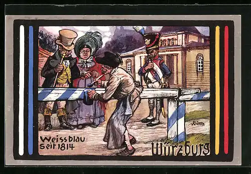 Künstler-AK Ganzsache Bayern PP38D14 /02: Würzburg, 100 jährige Zugehörigkeit zum Königreich Bayern 1914