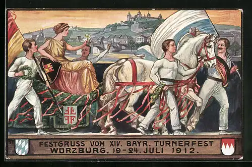 Künstler-AK Ganzsache Bayern PP27C64 /01: Würzburg, XIV. Bayr. Turnerfest 1912