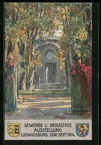 Künstler-AK Ludwigsburg, Ganzsache PP27C263, Gewerbe- und Industrie-Ausstellung 1914