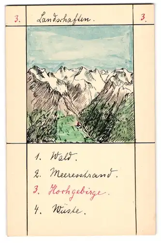 40 Handzeichnungen Kartenspiel Quartett mit 10 Themen, Insekten, Gebäude, Verkehrsmittel, Erdteile, Landschaften u.a.