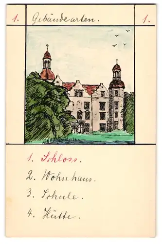 40 Handzeichnungen Kartenspiel Quartett mit 10 Themen, Insekten, Gebäude, Verkehrsmittel, Erdteile, Landschaften u.a.