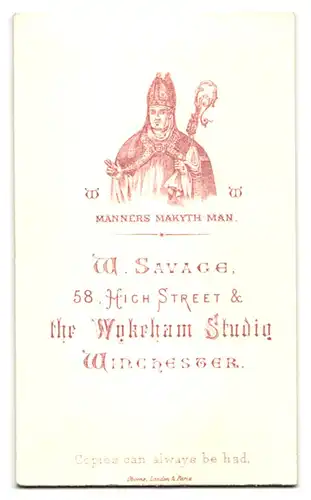 Fotografie W. Savage, Winchester, 58, High Street, Junger Herr mit moderner Frisur