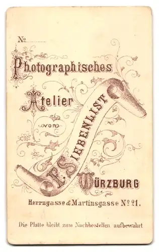 Fotografie F. Siebenlist, Würzburg, Herrrngasse & Martinsgasse 21, Portrait Dame mit Flechtfrisur & Haarschmuck