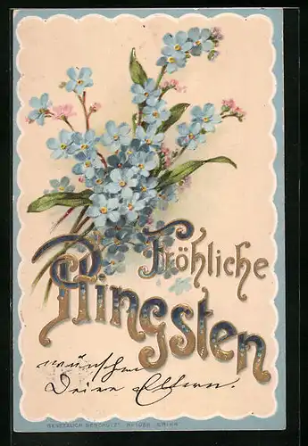 Präge-AK Pfingstgruss mit Vergissmeinnicht