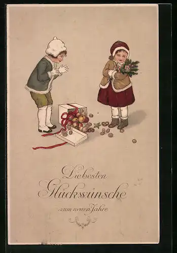 AK Kinder mit Geschenken zum Neujahr