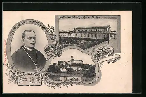 AK München, Kloster Andechs, Abt Gregor Danner von St. Bonifaz im Portrait