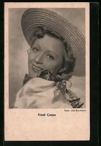 AK Schauspielerin Friedl Czepa mit sommerlichen Hut