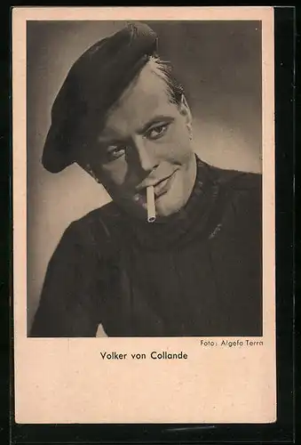 AK Schauspieler Volker von Collande mit Baskenmütze und Zigarette im Mund