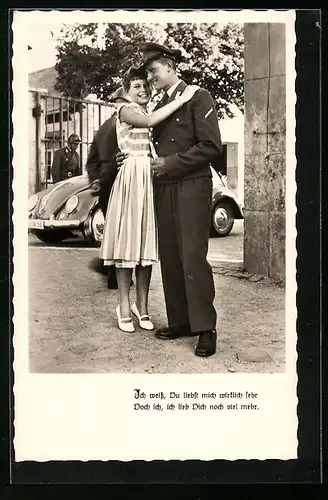 AK Soldat der Bundeswehr mit junger Frau, Ich weiss, Du liebst mich...