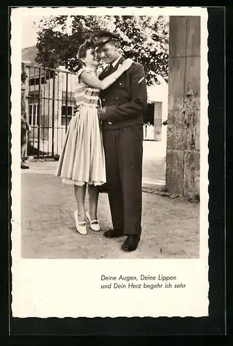 AK Soldat der Bundeswehr mit junger Frau, Deine Augen, Deine Lippen...