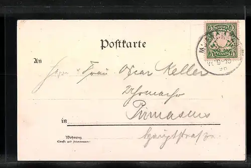 Lithographie München, Marienplatz, Münchner Kindl, Passepartout