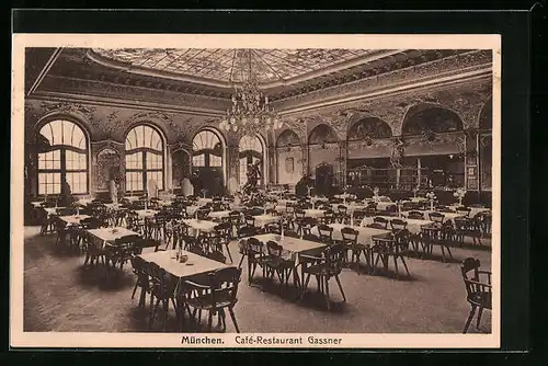 AK München, Café-Restaurant Gassner, Bayerstrasse 37-39, Innenansicht