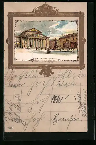 Glitzer-Präge-Künstler-AK München Hoftheater