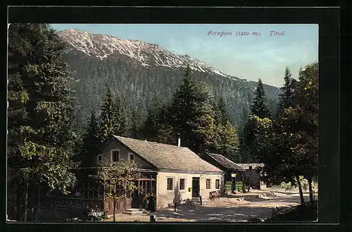 AK Fernpass, Gasthaus mit Gebirge
