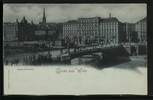 AK Wien, Stephaniebrücke gegen Kirchturm