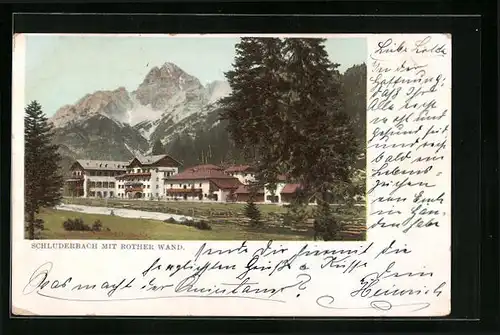 AK Schluderbach, Ortspartie mit Rother Wand