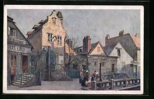 Künstler-AK Wien, Ratzenstadel mit Gebäudeansichten