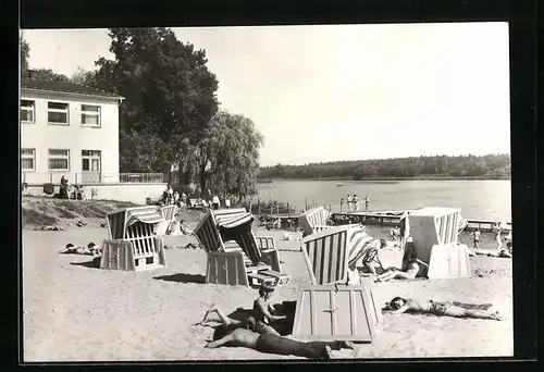 AK Löcknitz, Strand mit Badegästen am Grossen See