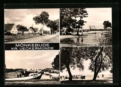 AK Mönkebude /Ueckermünde, Ortsansicht mit Badestrand und Bootsanlegeplatz