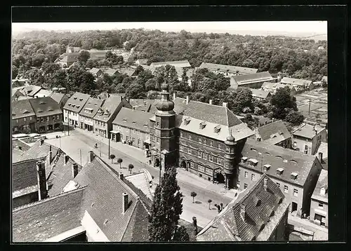AK Mücheln b. Geiseltal /Merseburg, Blick zum Rathaus aus der Vogelschau
