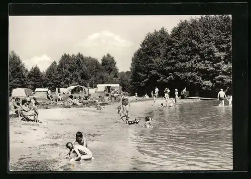 AK Templin, Zeltplatz am Lübbesee mit badenden Kindern