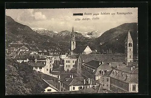 AK Bozen, Ansicht gegen Schlern und Rosengarten