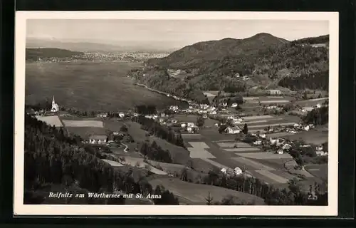 AK Reifnitz, Ortsansicht aus der Vogelschau mit Wörthersee und St. Anna