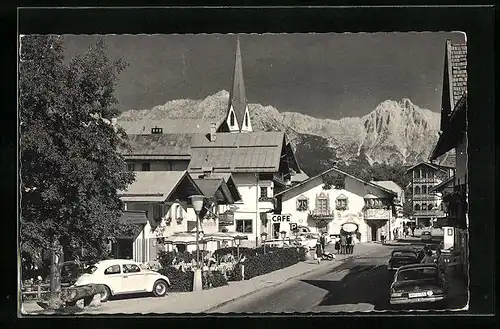 AK Seefeld, Ortspartie vor Alpenpanorama