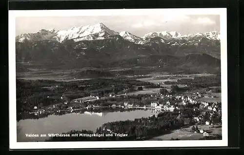 AK Velden /Wörthersee, Ortsansicht mit Mittagskogel und Triglav
