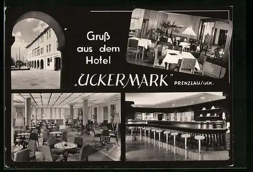 AK Prenzlau /Uck., Hotel Uckermark - Bar, Gebäude, Speisesaal