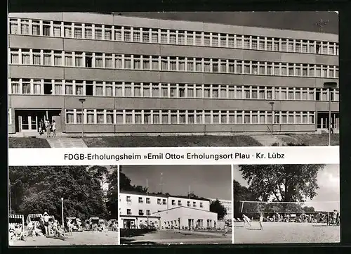 AK Plau b. Lübz, FDGB-Erholungsheim Emil Otto mit Volleyballplatz