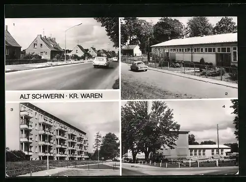 AK Alt Schwerin b. Waren, Dorfstrasse, Konsum-Verkaufsstelle, Neubaublock mit Dorfklub-Restaurant