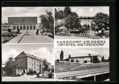 AK Karsdorf b. Nebra, Klubhaus der Zementwerker, Kindergarten Freundschaft und Postamt